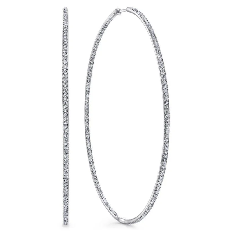 Luxury Diamond Necklaces For Women -Geometric Earrings-Gabriel & Co. - EG12606W45JJ - 14K White Gold Prong Set 80mm Round Inside Out Diamond Hoop Earrings