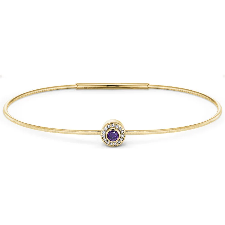 Eco-Friendly Hemp Bracelets-Gold Finish Finish Sterling Silver Round Simulated Amethyst Birth Gem Bracelet with Simulated Diamonds