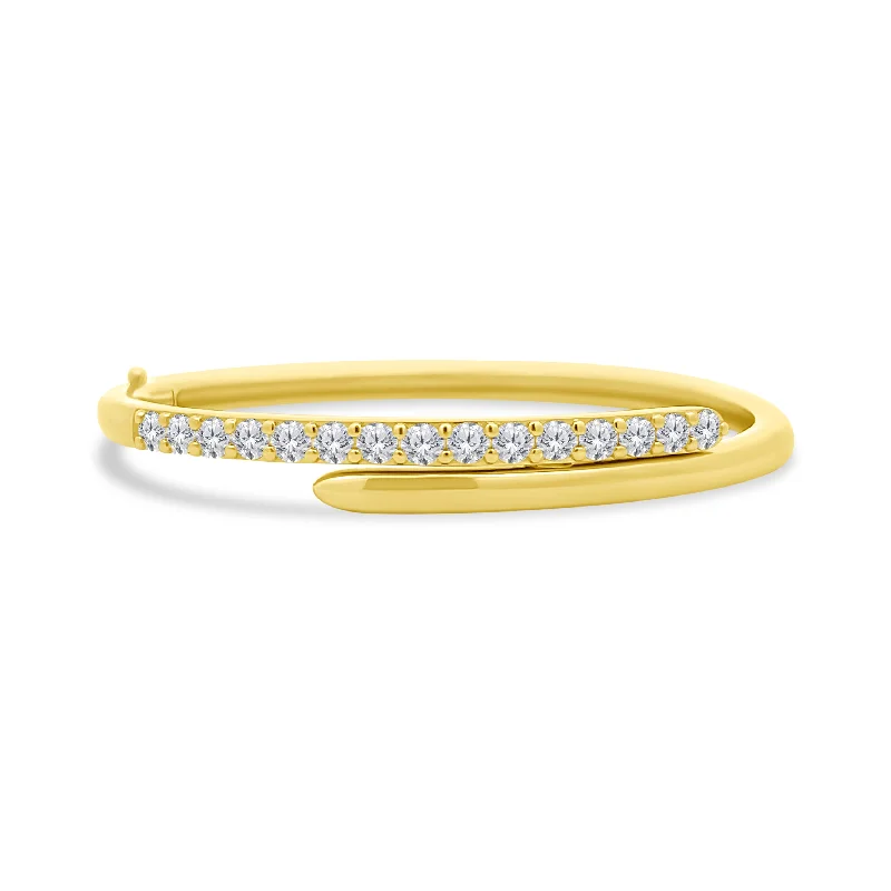 Gold Bracelet With Initials-Diamond Bypass Bangle