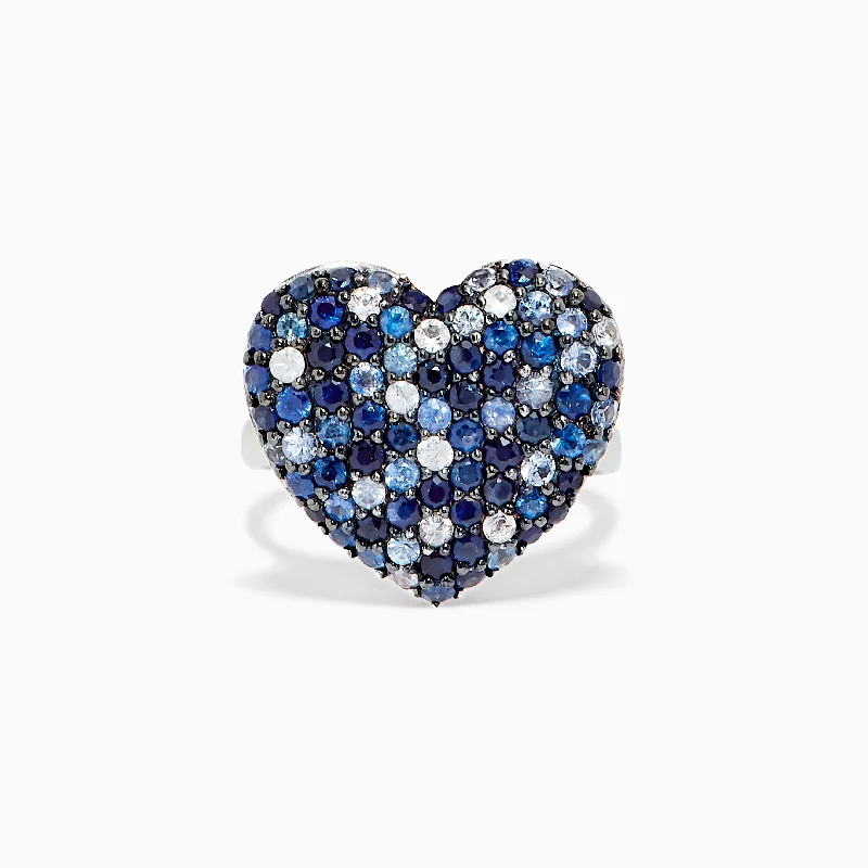 Wedding Rings With Pink Diamonds-925 Sterling Silver Blue Sapphire Heart Ring, 2.60 TCW