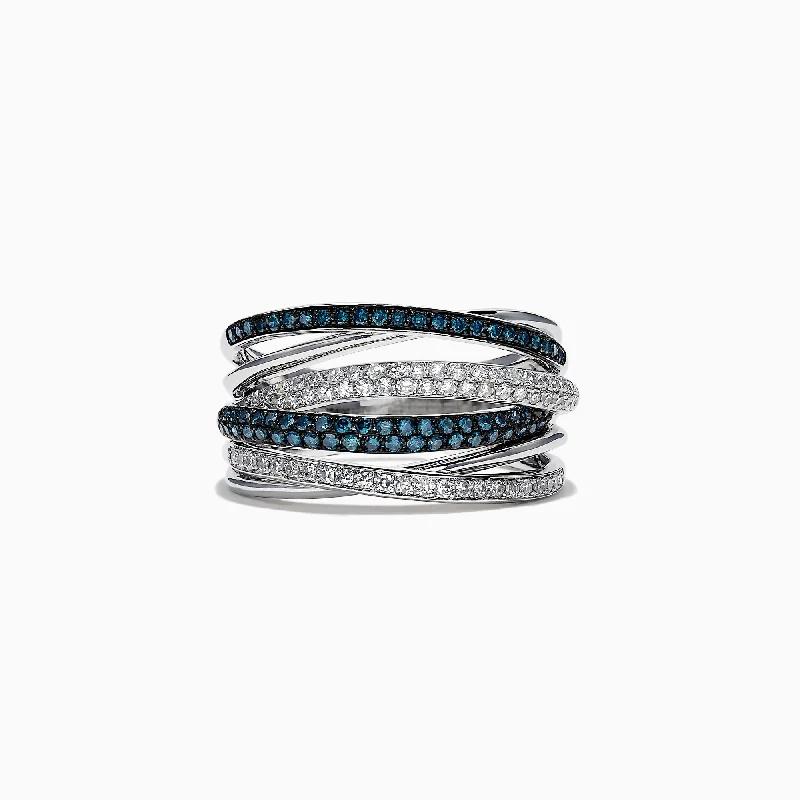 Wedding Bands With Custom Engravings-Bella Bleu 14K White Gold Blue and White Diamond Ring, 0.56 TCW