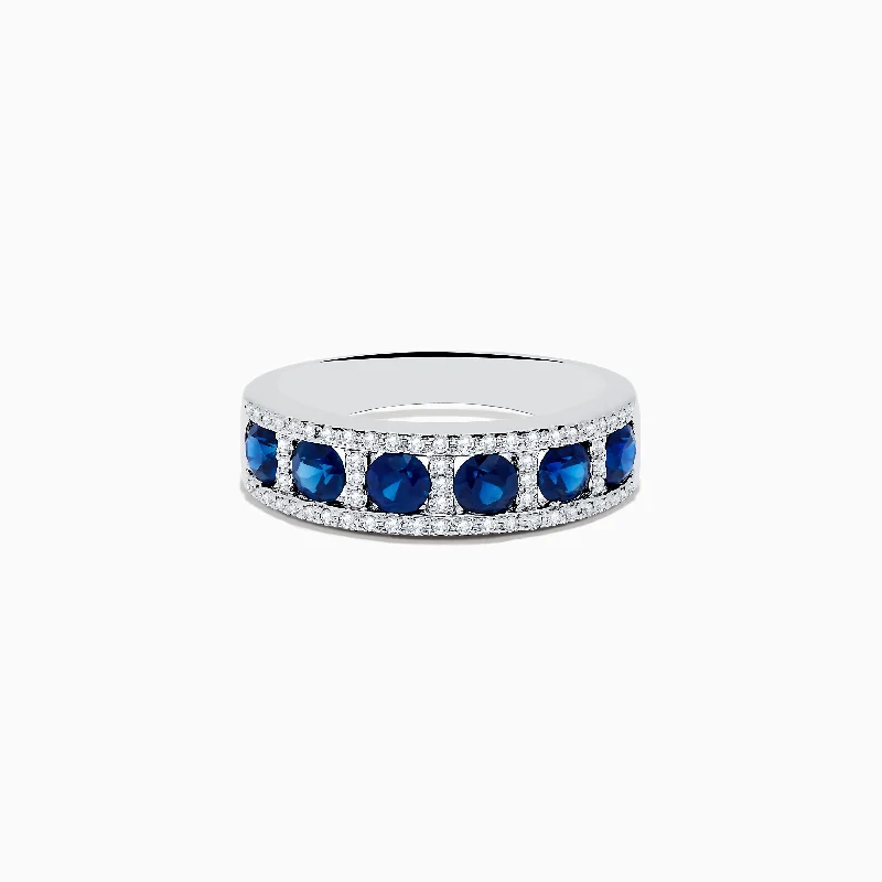 Simple Custom Wedding Bands-Royale Bleu 14K White Gold Sapphire and Diamond Ring, 1.66 TCW