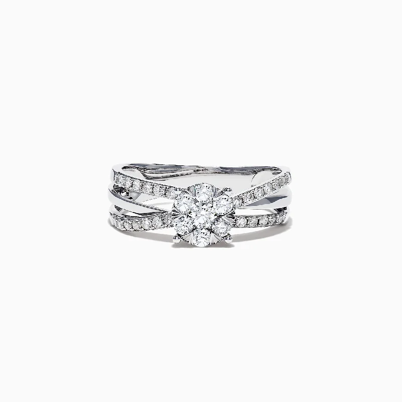 Wedding Bands For Men With Unique Settings-Bouquet 14K White Gold Diamond Crossover Cluster Ring, 0.39 TCW