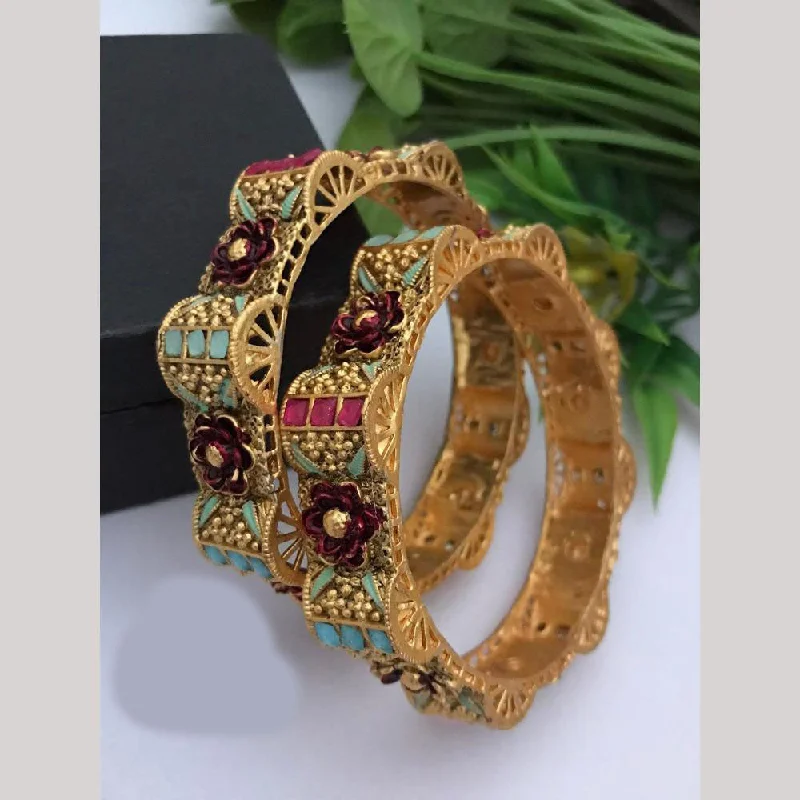 Geometric Bangles For Trendy Designs-FS Collections Gold Plated Meenakari Bangles Set