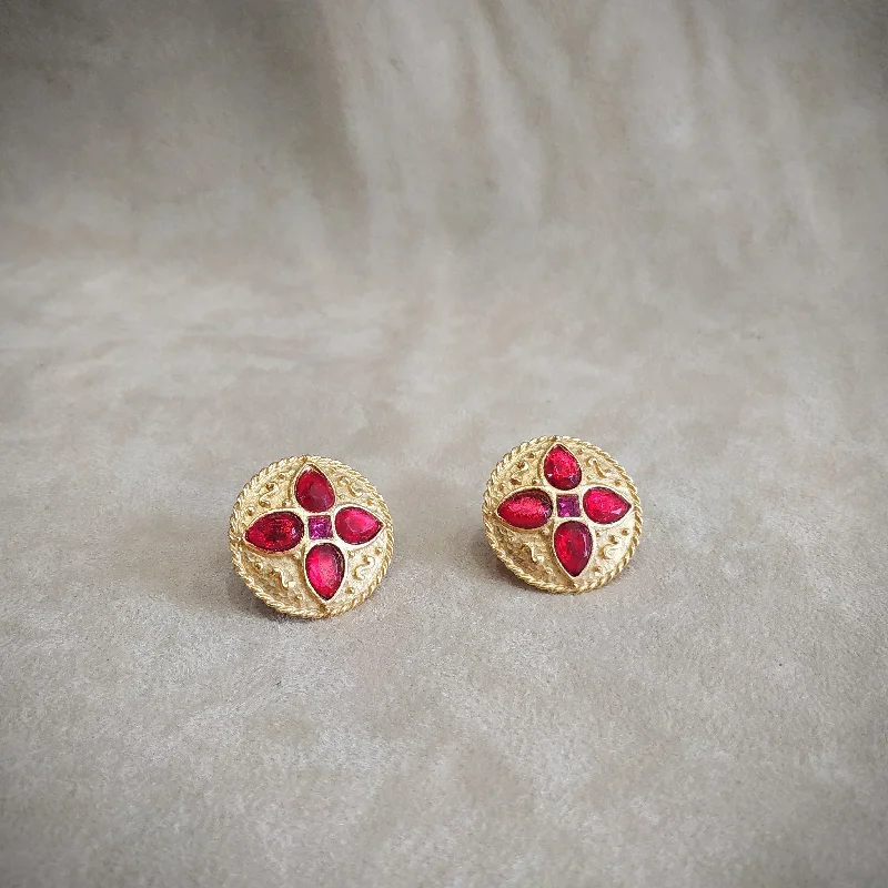 Personalized Charm Necklaces For Gifts -Cross Earrings-Red Round Earrings by Rima Ariss Clip On Gold