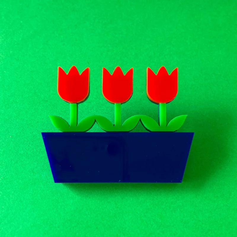 Unique Vintage Brooch-TULIPS IN A PLANTER Acrylic Brooch