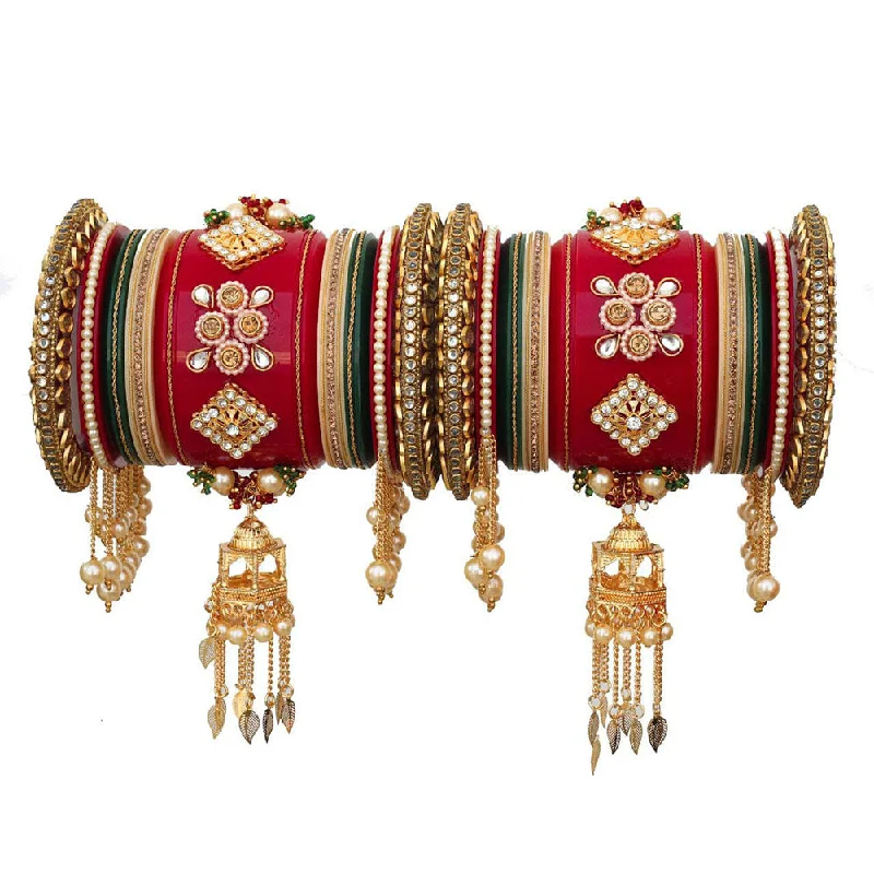 Antique Silver Bangles-Akruti Collection Gold Plated Austrian Stone And Pearls Bangle Set