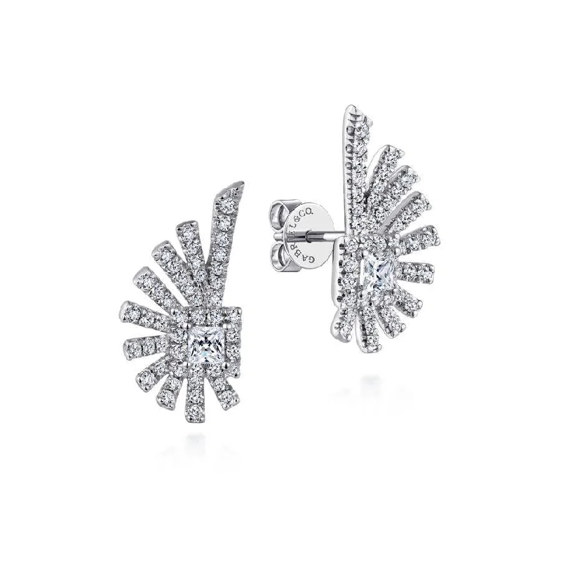 Antique Necklaces For Collectors -Cross Earrings-Gabriel & Co. - EG13390W45JJ - 14K White Gold Diamond Fan Stud Earrings