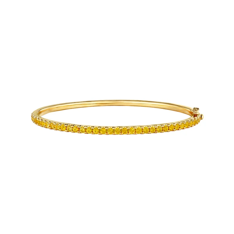 Birthstone Bracelet For Mom-Stackable Bangle with Yellow Sapphires