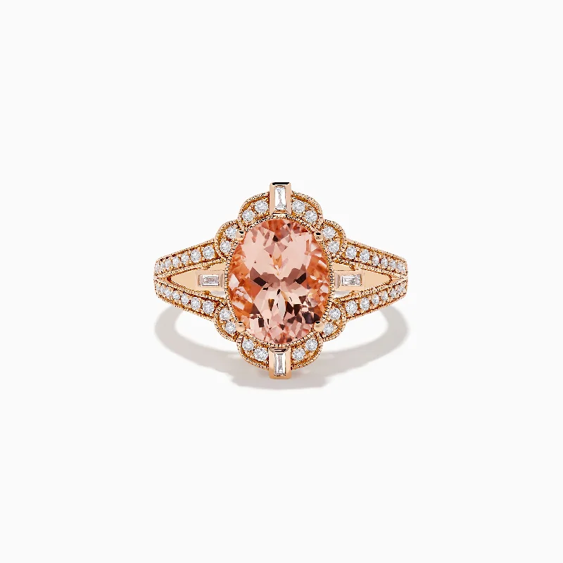 Women's Engagement Rings With Personalized Designs-Blush 14K Rose Gold Morganite and Diamond Ring