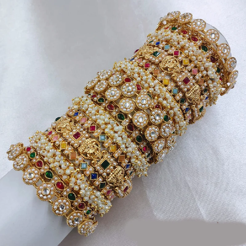 Discounted Bangles For Budget Shoppers-SNERA Gold Plated Pota Stone And Pearls Bangle Set