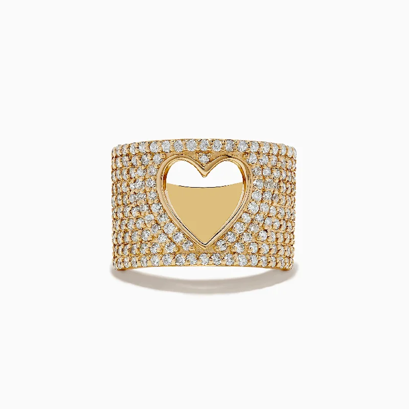 Wedding Bands For Couples With Custom Designs-D'oro 14K Yellow Gold Diamond Open-Heart Ring