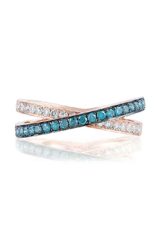 Affordable Promise Rings For Couples-Bella Bleu 14K Rose Gold Blue & White Diamond Crossover Ring, 0.57 TCW