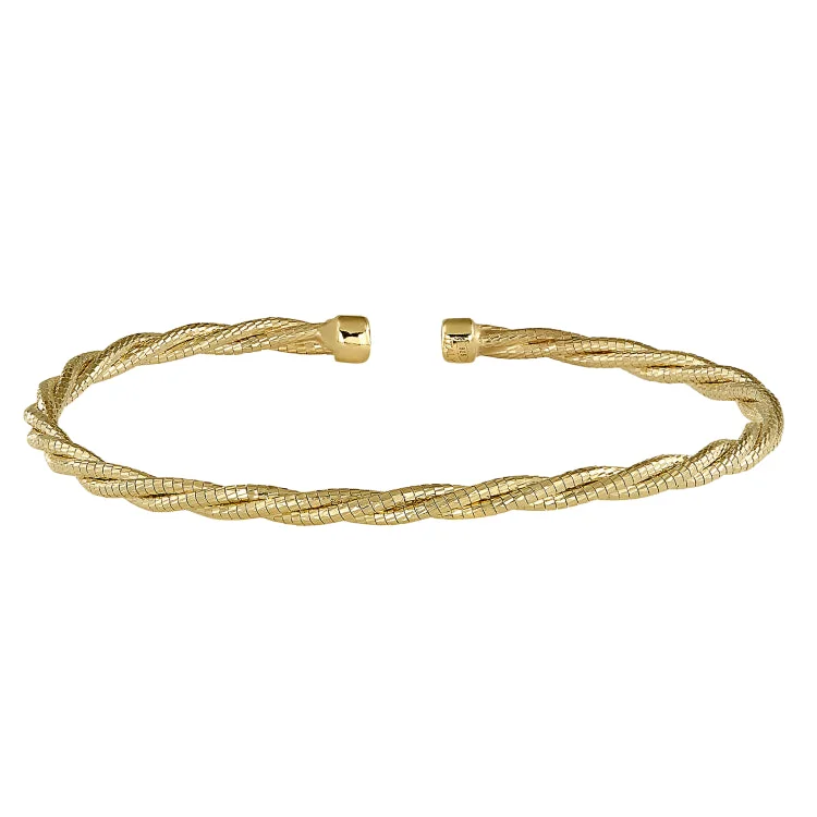 Handcrafted Gold Bangles-Gold Finish Sterling Silver Twisted Cable Cuff Bracelet