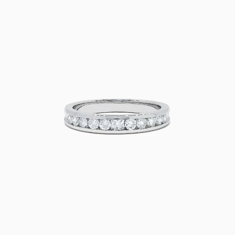 Unique Wedding Rings With Engravings-Bridal 14K White Gold Channel Set Diamond Band, 0.49 TCW