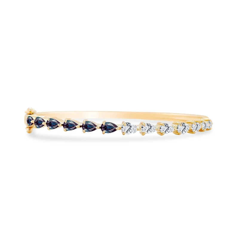 Stackable Bracelets For Women-Gemstone & Diamond Chasing Pear Bangle