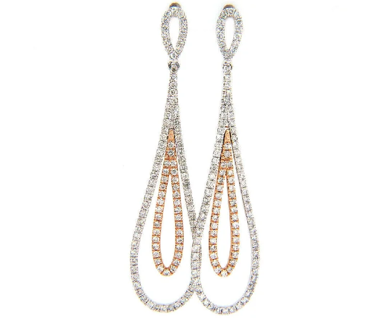 Bridal Necklaces For Wedding Day -Big Hoop Earrings-New 1.50ctw Diamond Two Tone Double Teardrop Dangle Earrings in 14K