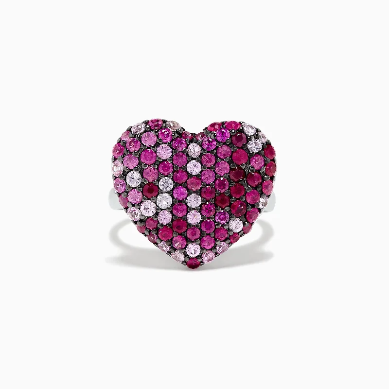 Luxury Custom Wedding Bands-925 Sterling Silver Pink Sapphire Splash Heart Ring, 2.53 TCW