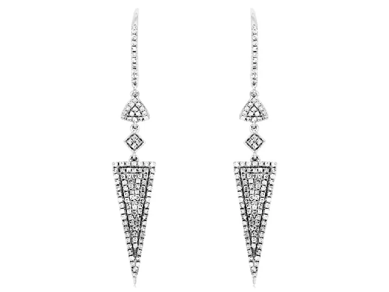 Exquisite Gold Necklaces For Women -Multi Stranded Earrings-14K White Gold Triangle Diamond Dangle Earrings