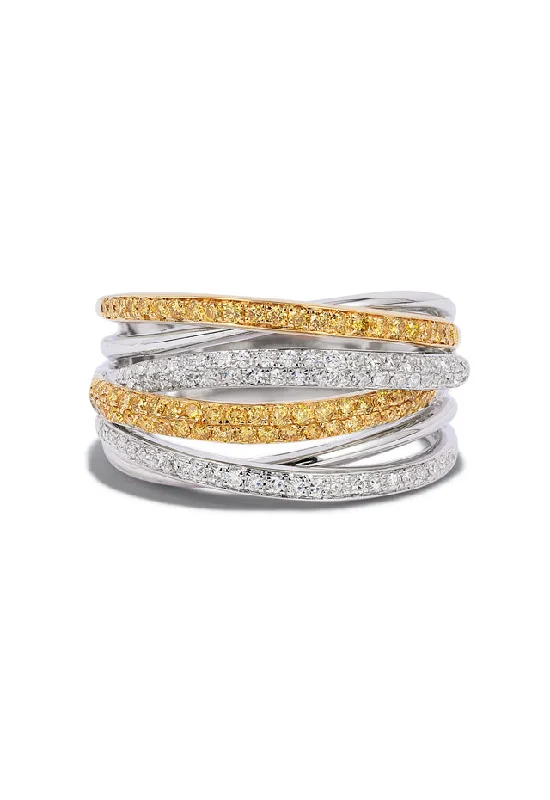 Wedding Bands For Couples With Custom Designs-Canare 14K 2-Tone Gold Yellow and White Diamond Ring, 0.56 TCW