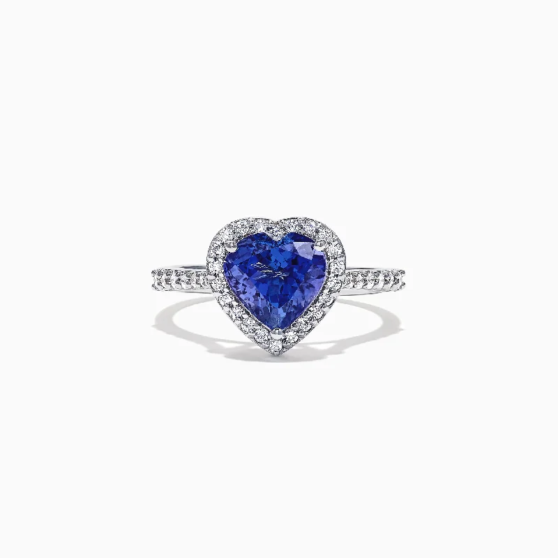 Simple Silver Wedding Bands-Nahla Siri 14K White Gold Tanzanite and Diamond Heart Ring, 2.38 TCW