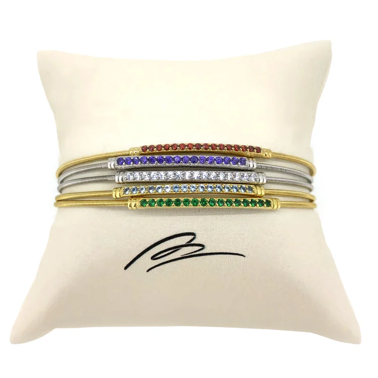 Stainless Steel Cuff Bracelets-Assorted Birth Gem Stack