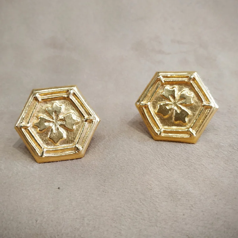 Unique Silver Necklaces For Style -Geometric Gold Earrings-Lanvin Vintage Gold Hexagonal Clip on Earrings