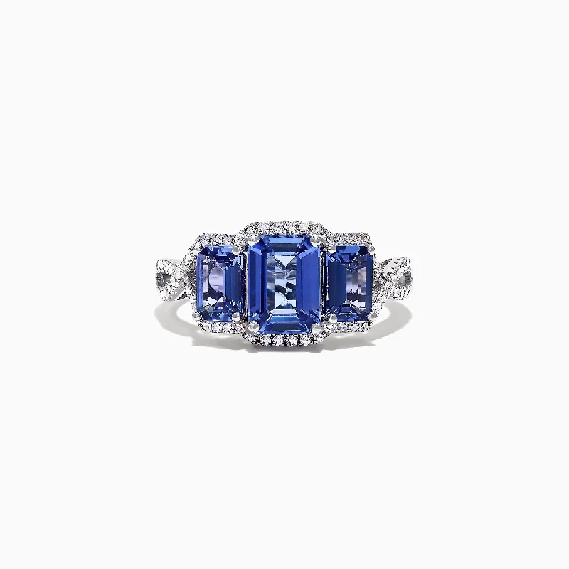 Affordable Custom Engagement Rings For Men-Nahla Siri 14K White Gold Tanzanite and Diamond Ring, 2.55 TCW