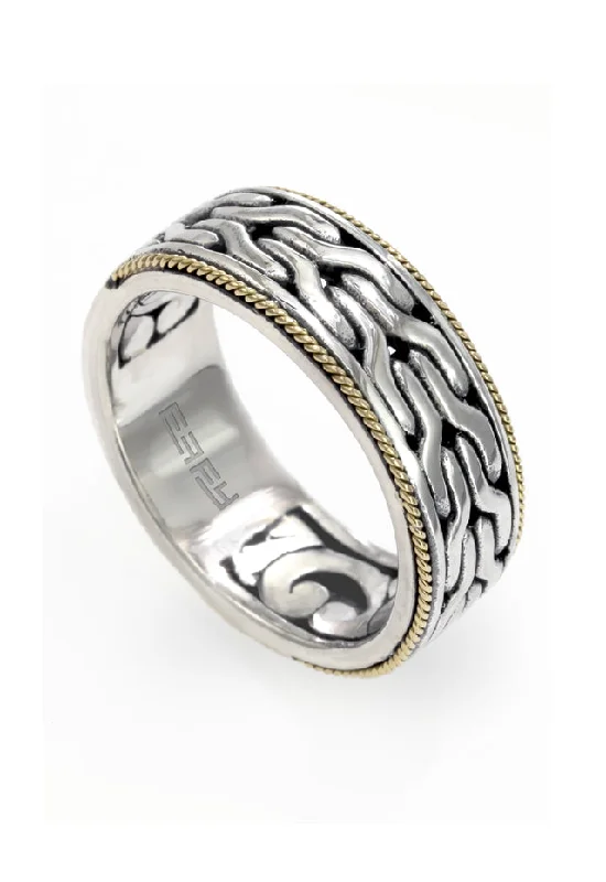 Women's Wedding Bands With Gold Designs-925 Sterling Silver and 18K Yellow Gold Men's Ring