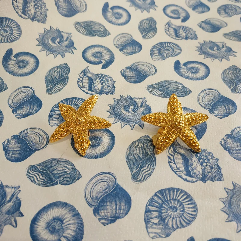 Custom Silver Necklaces For Women -Black Earrings-Vintage Gold starfish clip on earrings