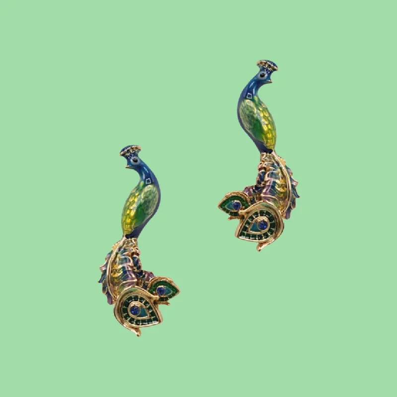 Silver Necklaces For Women -Earrings For Women-Peacock earrings by Bill Skinner