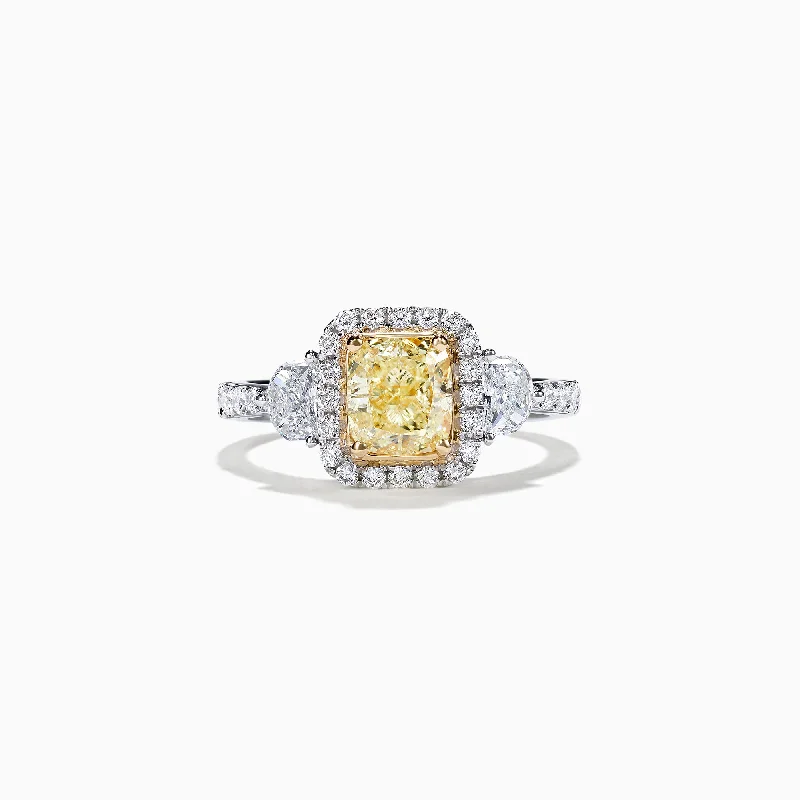 Custom Rings For Engagement-Canare 18K Two-Tone Gold Cushion Cut Yellow Diamond Ring, 2.19 TCW