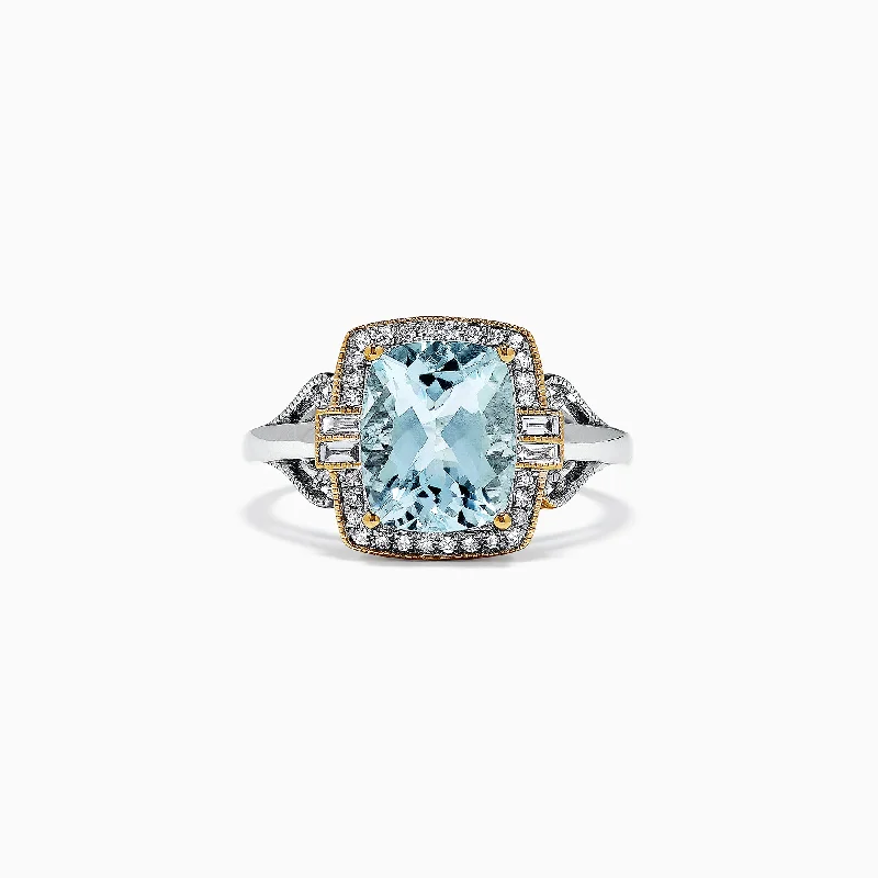 Wedding Rings With Princess Cut Diamonds-Aquarius 14K White Gold Aquamarine and Diamond Ring, 3.07 TCW