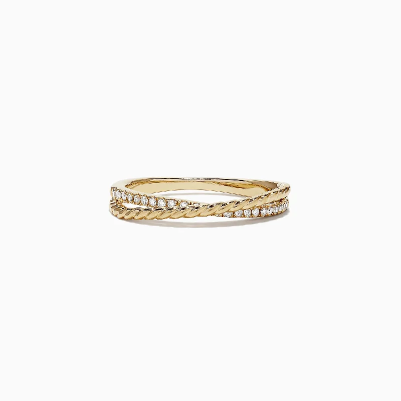 Wedding Bands With Colored Diamond Stones-D'Oro 14K Yellow Gold Cross Over Diamond Band, 0.11 TCW