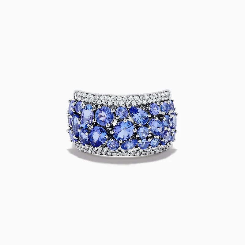 Women's Wedding Bands With Unique Gemstones-Nahla Siri 14K White Gold Diamond and Tanzanite Ring