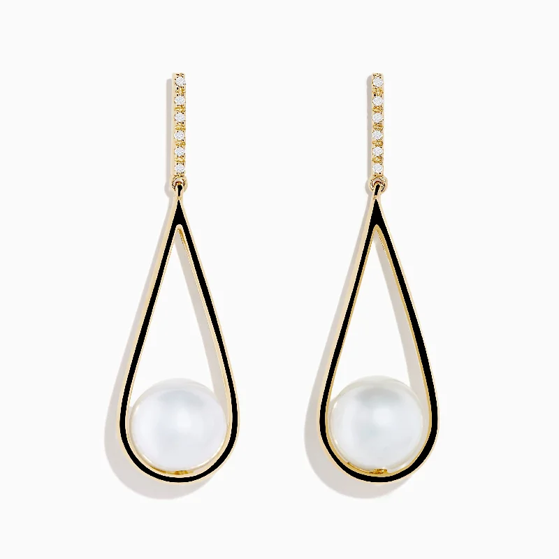 Boho Style Necklaces For Free-Spirited Women -Silver Earring Studs-14K Yellow Gold Fresh Water Pearl and Diamond Drop Earrings