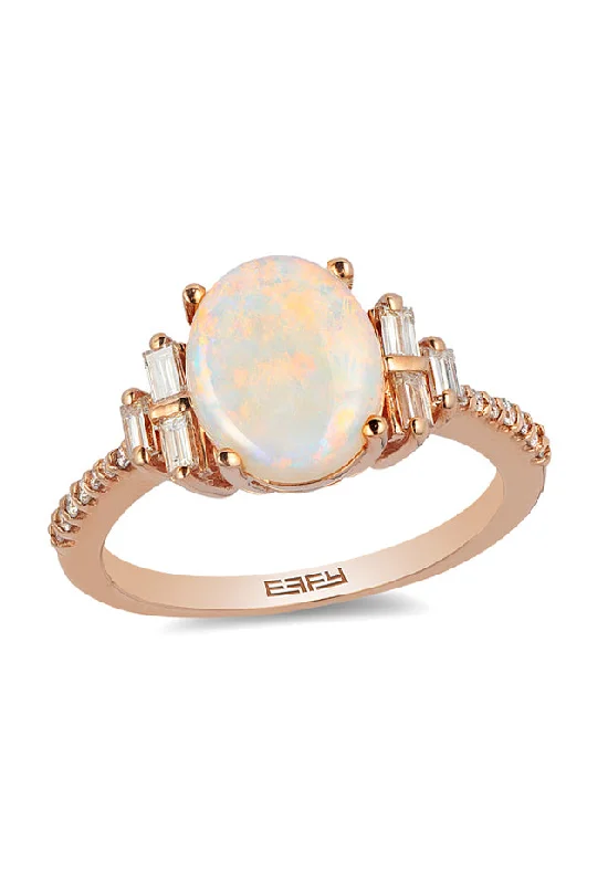 Wedding Rings With Oval Shape Diamonds-Aurora 14K Rose Gold Opal and Diamond Ring, 1.78 TCW