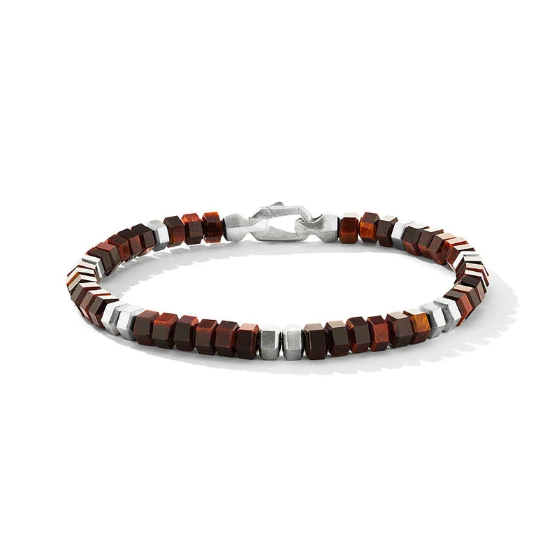 Elegant Silver Bracelets-Hex Bead Bracelet with Tiger's Eye