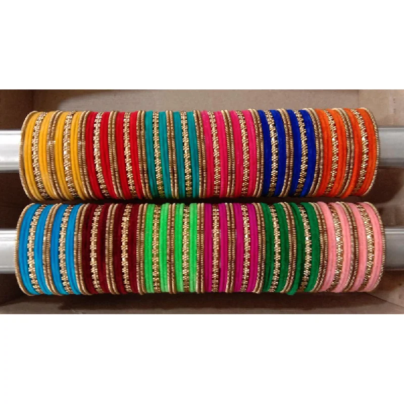 Multi-Colored Gold Bangles For Mix Style-Shree Asha Bangles Pack Of 12 Multi Color Gold Plated Bangles Set