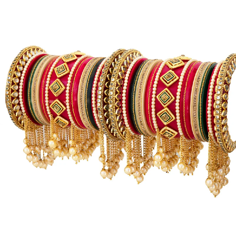 Multi-Colored Bead Bangles For Fun Fashion-Akruti Collection Gold Plated Austrian Stone And Pearls Bangle Set