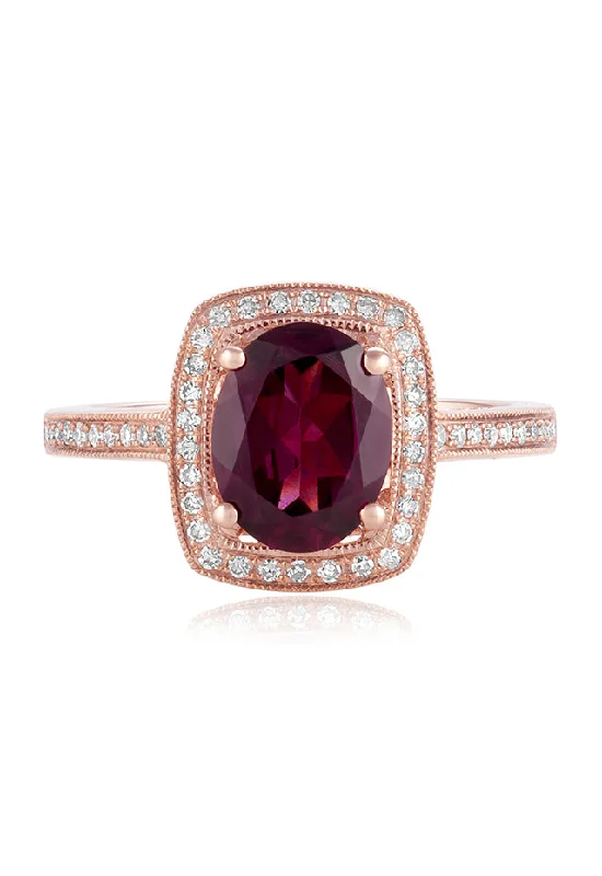 Personalized Wedding Rings With Rubies-Bordeaux 14K Rose Gold Rhodolite Garnet and Diamond Ring, 2.48 TCW