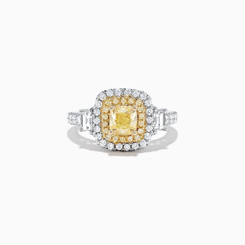 Custom Engagement Rings For Him-Canare 18K Two-Tone Gold Cushion Cut Yellow Diamond Ring, 1.98 TCW