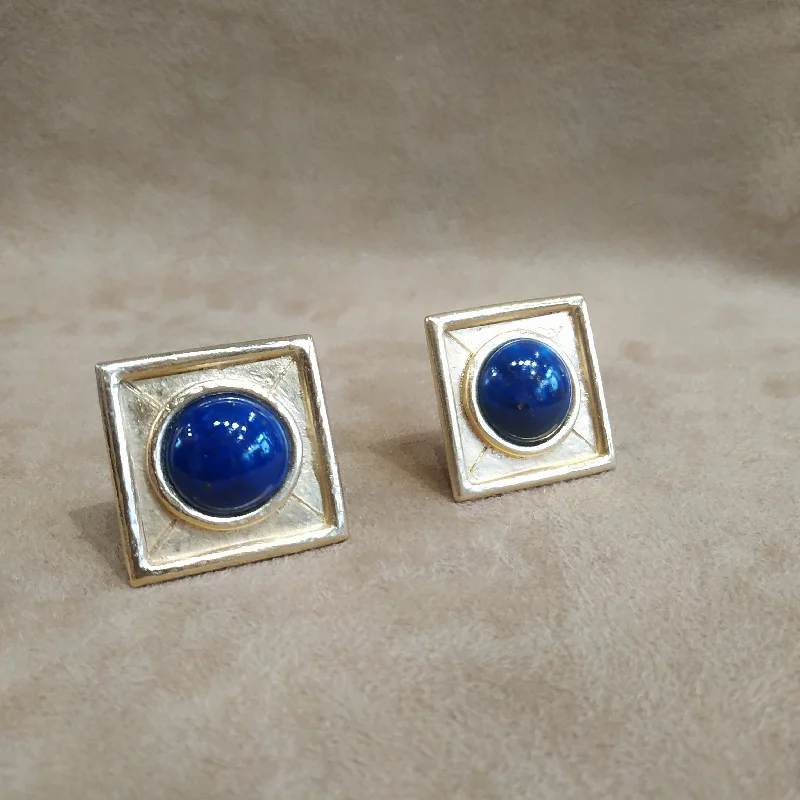 Gemstone Necklaces For Unique Looks -Rustic Earrings-Balenciaga Vintage Square Lapis glass earrings