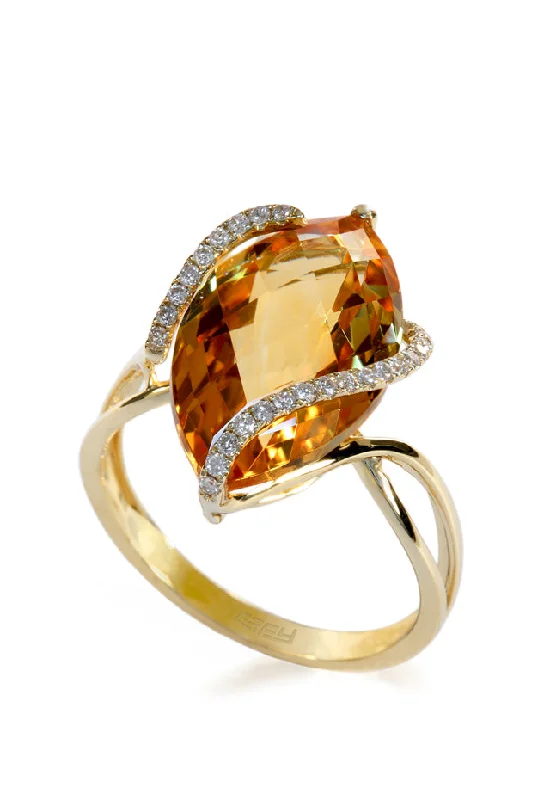 Men's Wedding Rings With Simple Diamond Settings-Sunset 14K Yellow Gold Citrine and Diamond Ring, 6.29 TCW