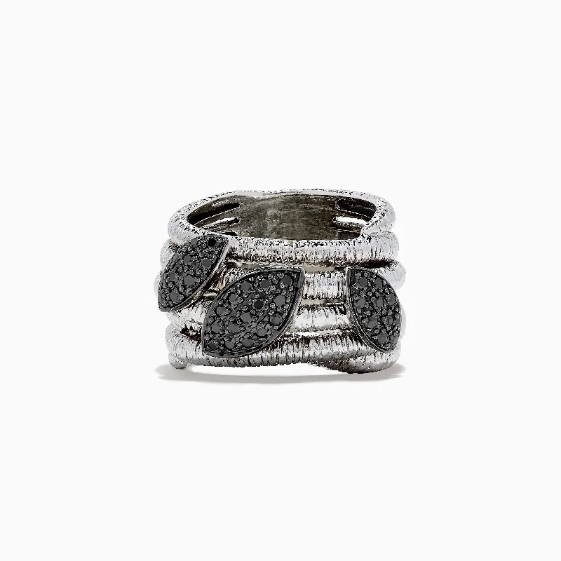 Custom Wedding Rings With Square Diamonds-925 Sterling Silver Black Diamond Ring