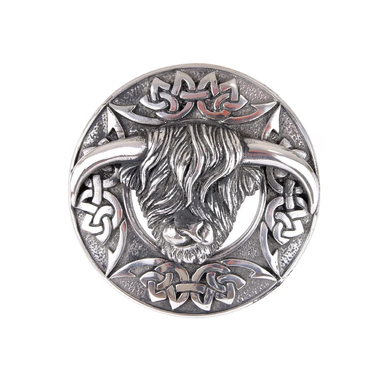 Boho Brooch-Plaid Brooch - Highland Cow Design - Polished Finish