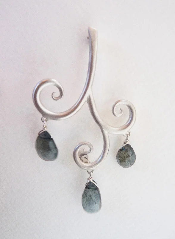 Fashionable Brooch for Dress-Large Curl Brooch with Labradorite Drops