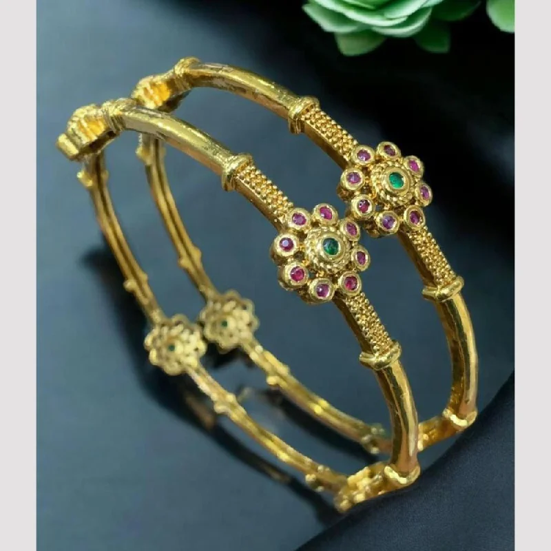 Stunning Gemstone Bangle Sets For Glamorous Look-Sona Creation Gold Plated Pota Stone Bangle Set