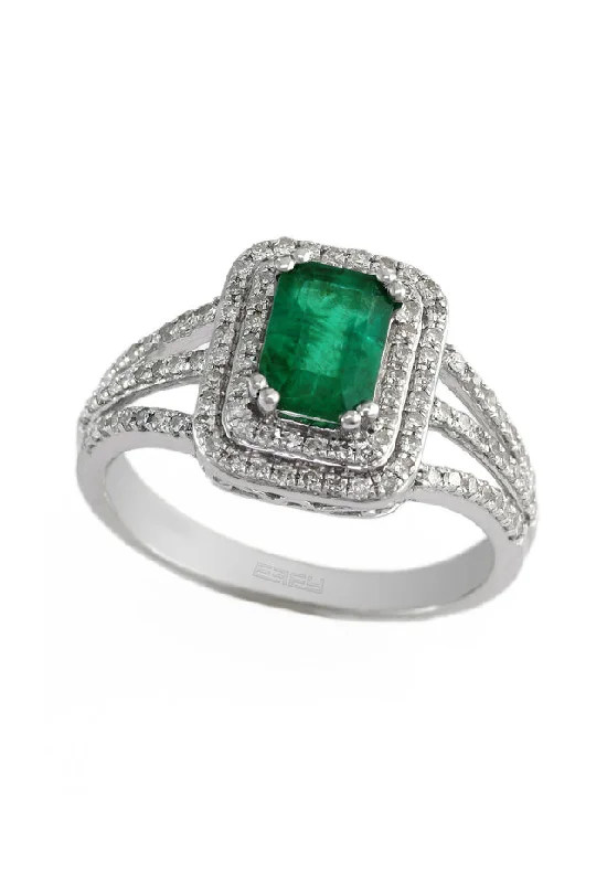 Vintage Custom Rings For Men-Gemma White Gold Emerald & Diamond Ring, 1.37 TCW