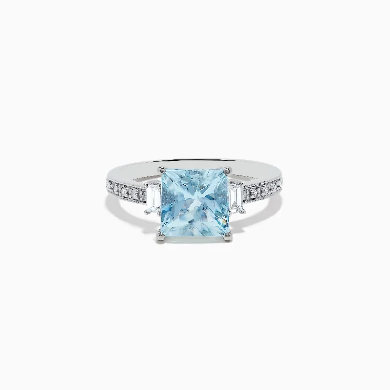 Custom Wedding Rings For Her With Gold-Aquarius 14K White Gold Diamond and Aquamarine Ring